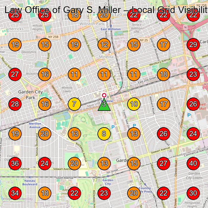 Law Office of Gary S. Miller GeoGrid visibility map for Tax Attorney in Garden City